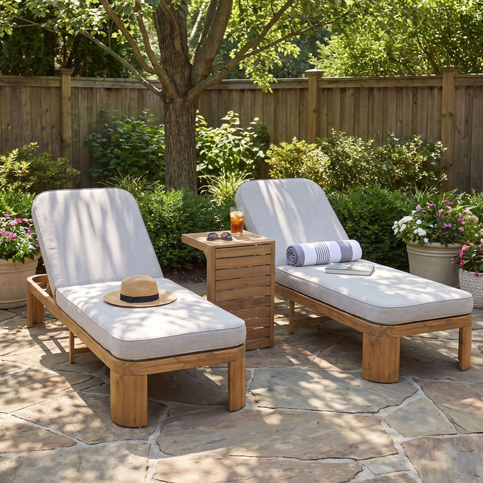 Outdoor Chaise Lounge Set With Side Table, 5 Position Adjustable Patio Recliner Noble House
