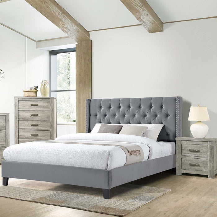 Modern Diamond Tufted Headboard Bed With Nailhead Trim Home Essentials