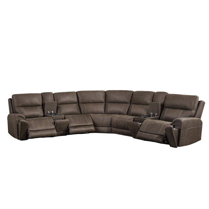 Gaia - 7 Piece P2 Power Sectional - Brown New Classic