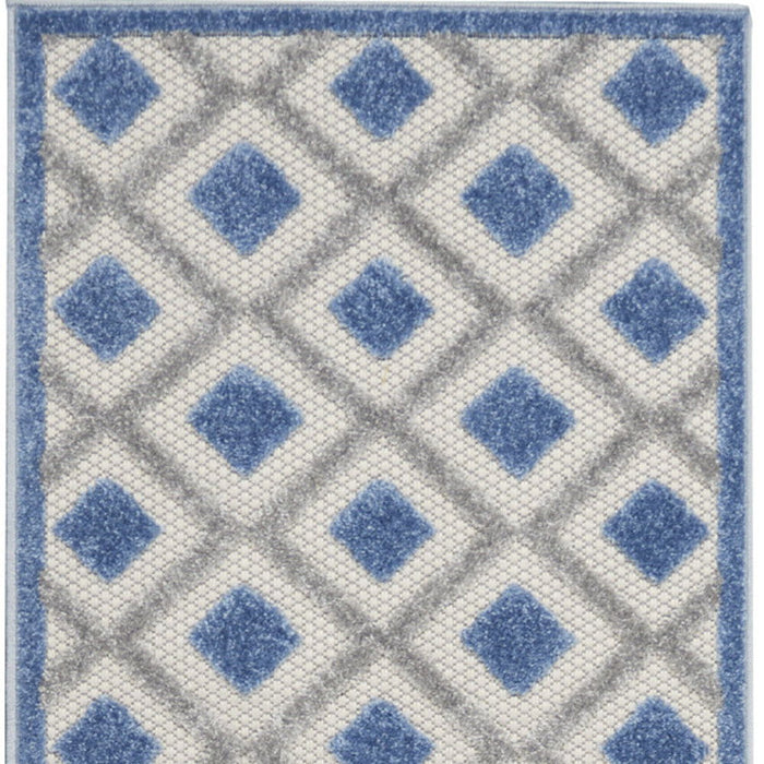 2' X 12' Gingham Non Skid Indoor / Outdoor Runner Rug - Blue / Gray