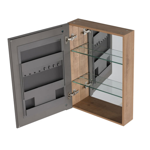 20" Wall Mounted Bathroom Mirror Cabinet With Adjustable Shelves Storage Cabinet - Imitative Oak Home Essentials