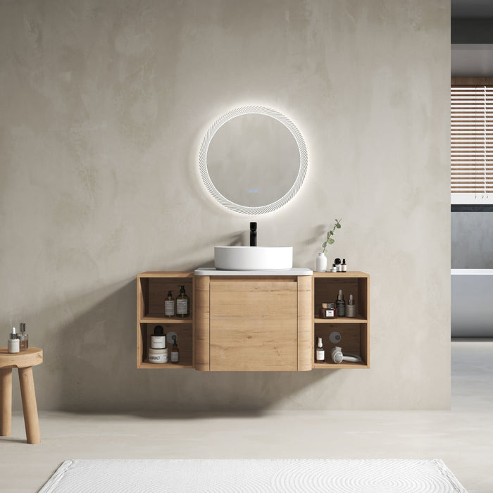 Wall Mounted Bathroom Vanity With Art Sink, 2 Storage Shelves, Soft Close Door Home Essentials