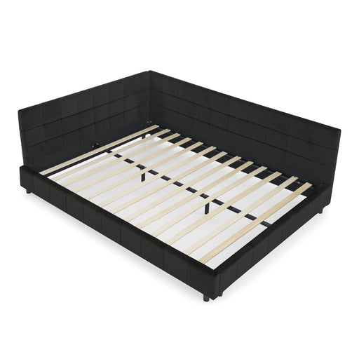 Storage Elegant Upholstered Tufted Bed Frame With Backrest And Armrests Home Essentials