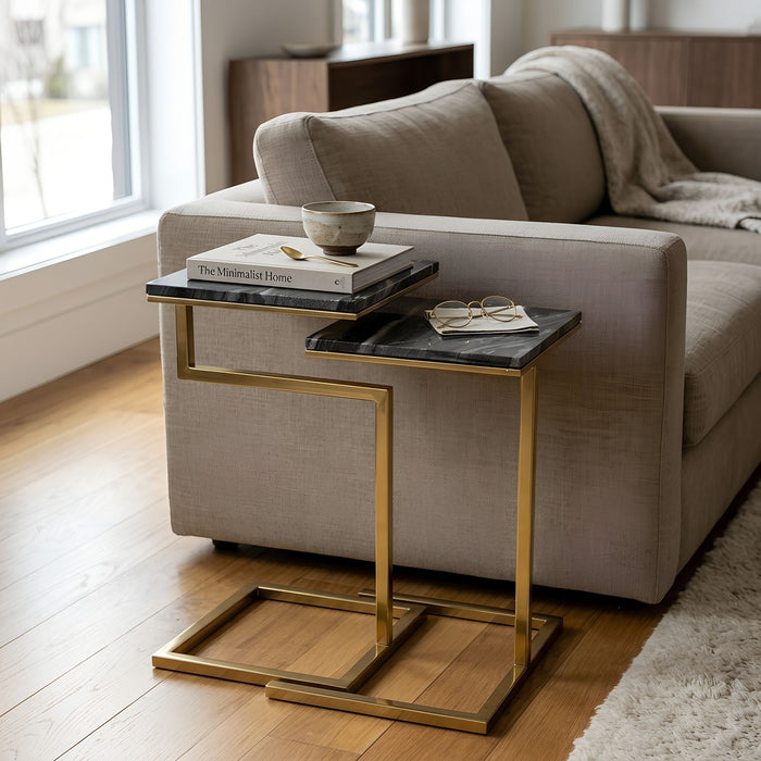 Chamblee - 2 Piece Square Nesting C - Table Set - Gold / Black Ridgecrest Home