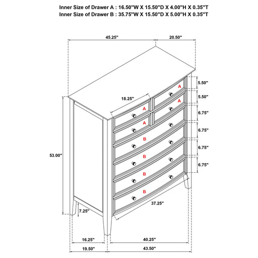 Talia - 8 Drawer Chest - White Furniture Max