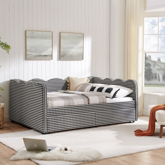 Gingham Daybed With USB Charging Port, Wave-Shaped Design Home Essentials