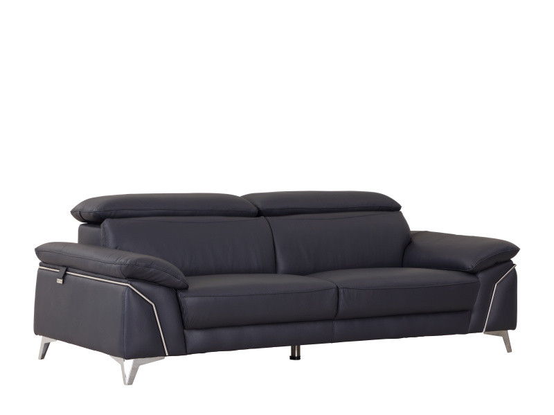 Italian Leather Sofa With Silver Legs - Blue