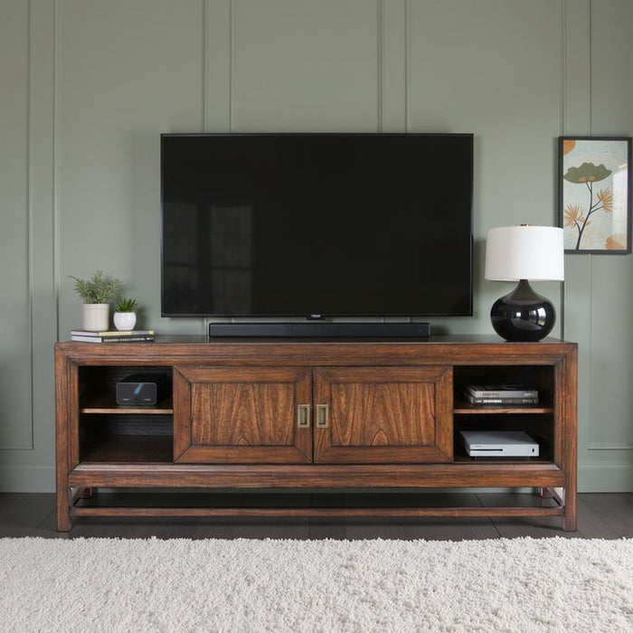 TV Stand Console, For TVs Up To 85", 2 Tone - Brown Home Essentials
