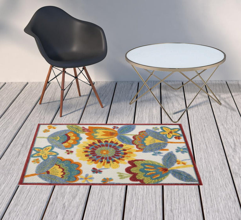 3' X 4' Floral Non Skid Indoor / Outdoor Area Rug - Yellow / Teal