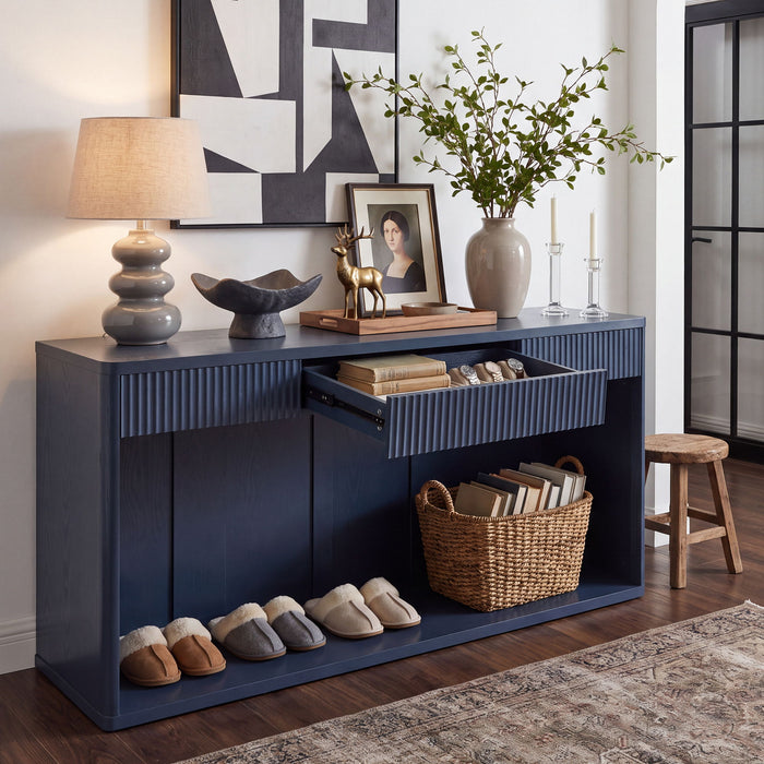 Fluted Console Table With 3 Drawers, Long Sofa Table Behind Couch For Living Room Home Essentials