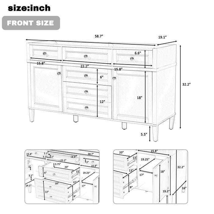 Bathroom Vanity Cabinet Only, 3 Drawers & 2 Doors, Adjustable Shelf, Soft Close Hinges - White Noble House