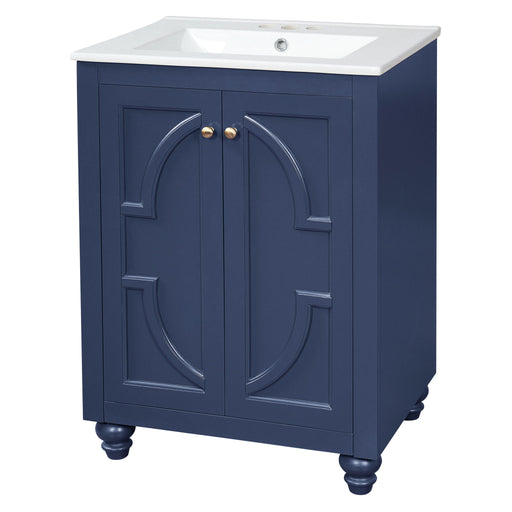 Bathroom Vanity With Ornate Elliptical Motif, Soft Close Hinges Hearth and Haven