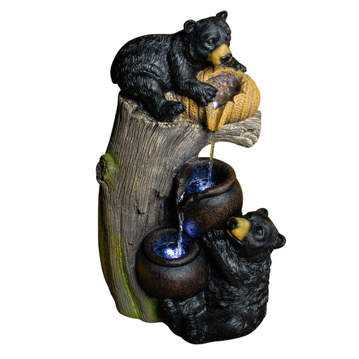 Bear Tree Stump Outdoor Water Fountain With LED Lights - Brown Gray Daily Nest