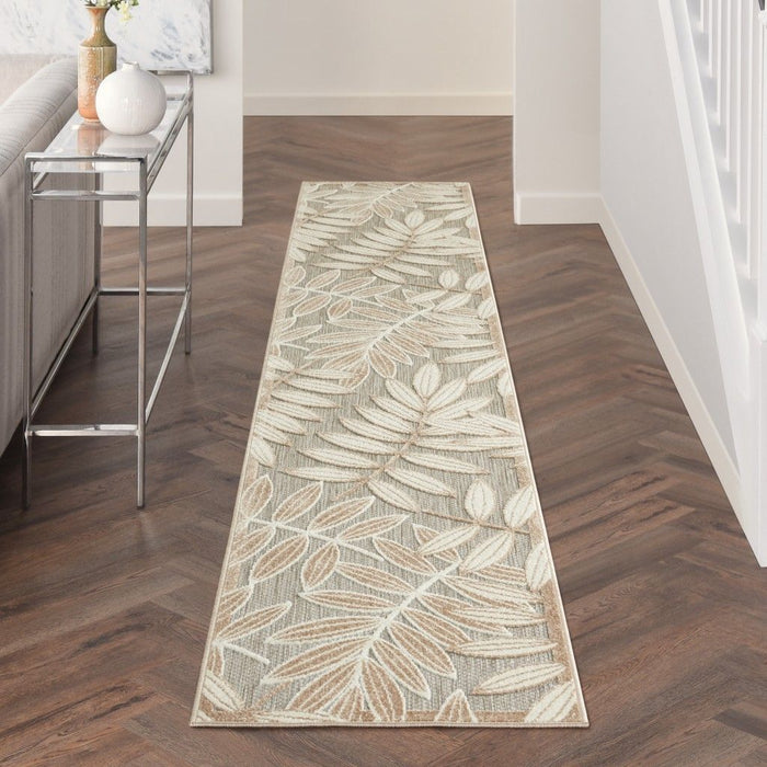 12' Runner Floral Indoor / Outdoor Runner Rug - Gray / Ivory