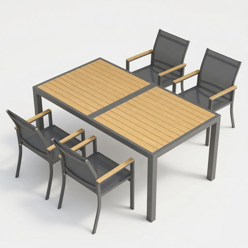 5 Piece Gray Aluminum Patio Dining Set With Textilene Chairs For Outdoor Use Home Essentials