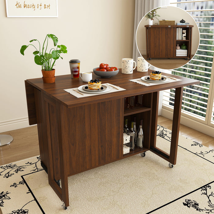 3 In 1 Foldable Side Table With 4 Storage Shelves Home Essentials