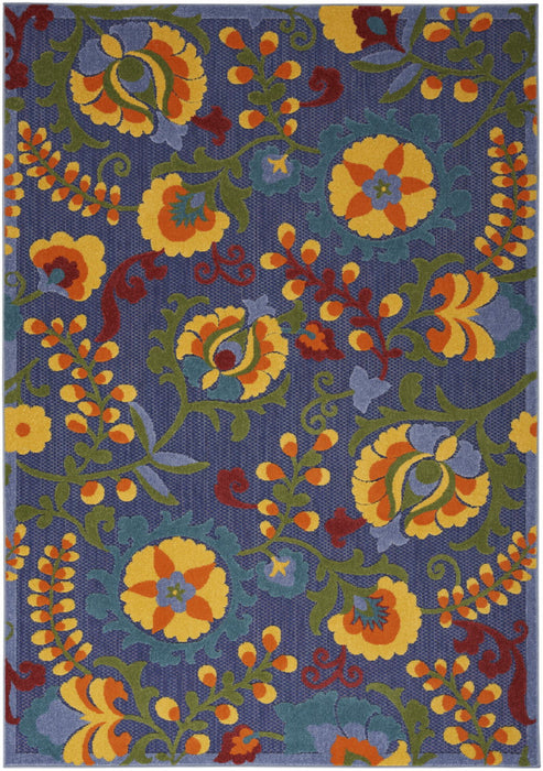 5' X 7' Floral Power Loom Area Rug - Blue / Yellow