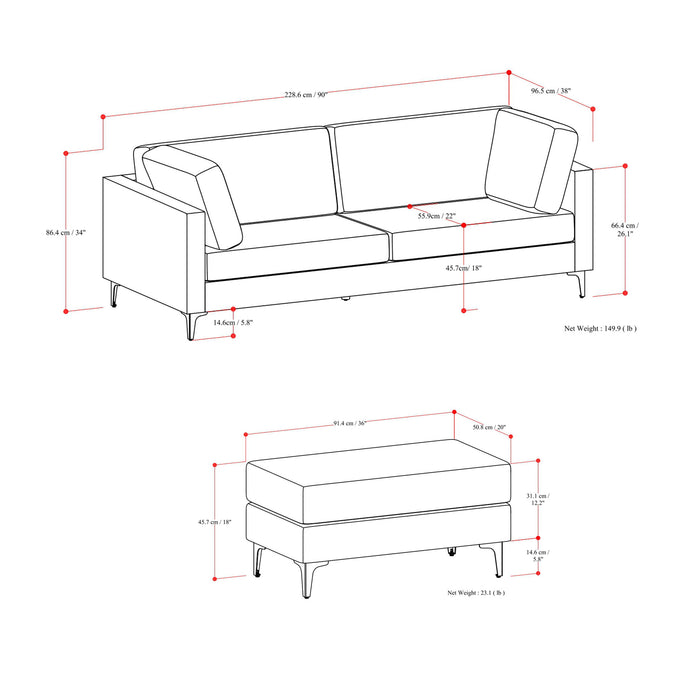 Ava - Mid Century Sofa With Ottoman Set Simpli-Home