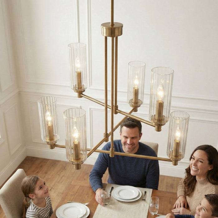 Timeless - 6 Lights Chandelier With Clear Ribbed Satin - Antique Brass / Clear / Gold Ashcroft Furniture