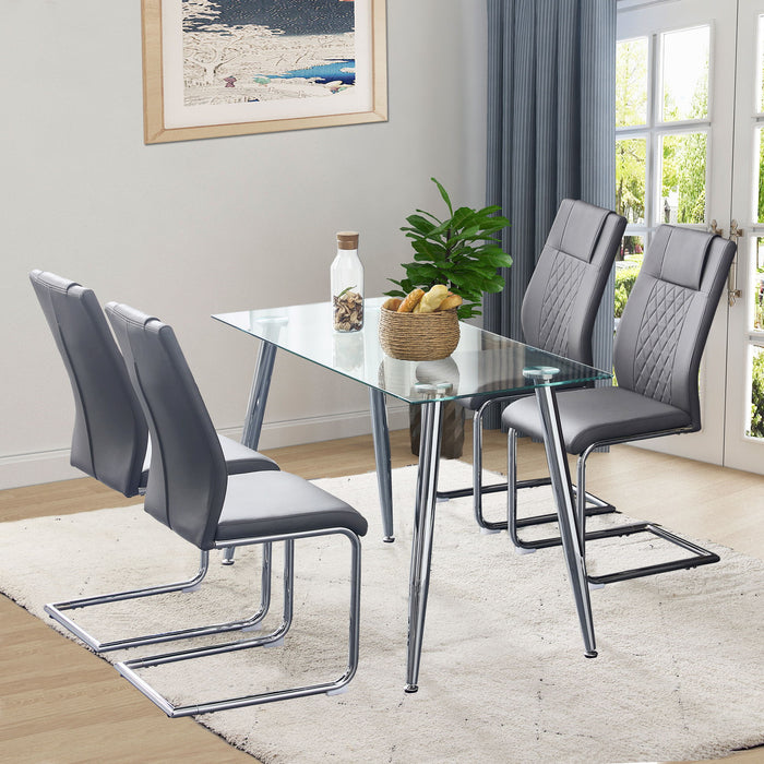 Modern Dining Chairs With Faux Leather Padded Seat Dining Living Room Chairs Upholstered Chair With Metal Legs (Set of 6) - Grey / Leather