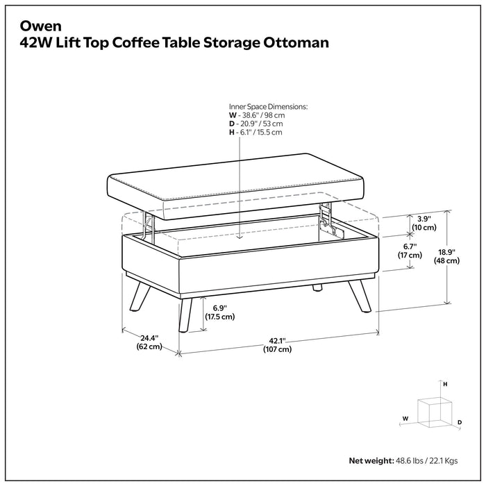 Owen - Lift Top Large Coffee Table Storage Ottoman, Mid Century Style Simpli-Home