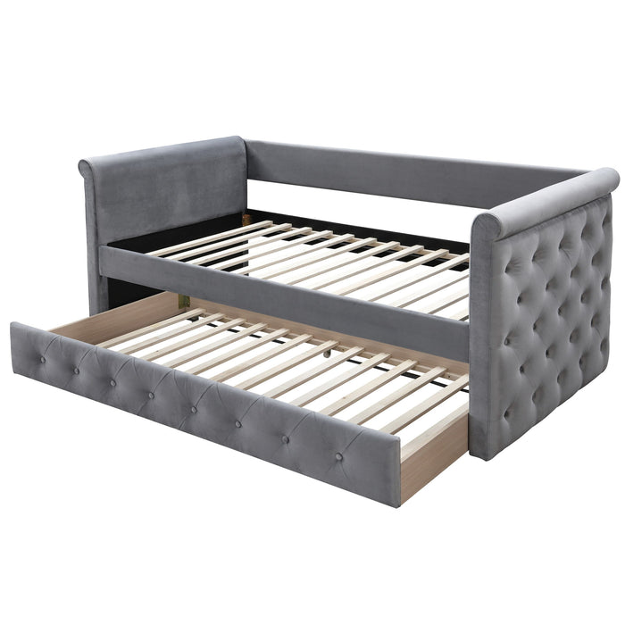 Contemporary Button Tufted Daybed With Slat Trundle Home Essentials