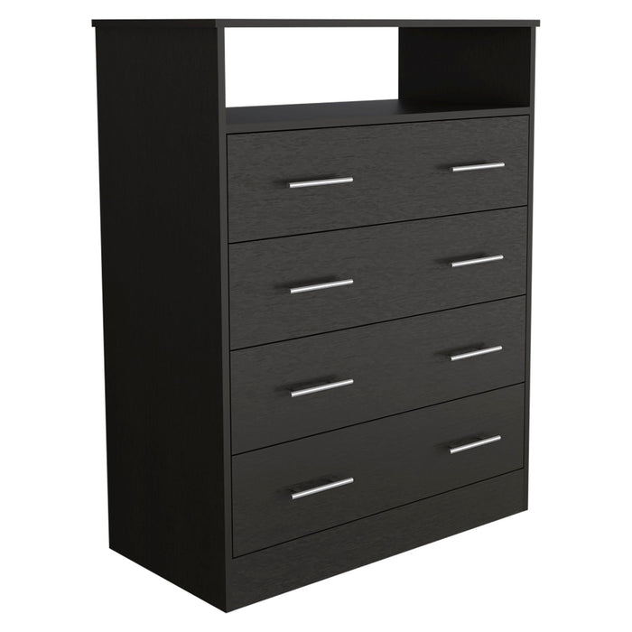 Four Drawer Standard Chest With Open Shelf - Black