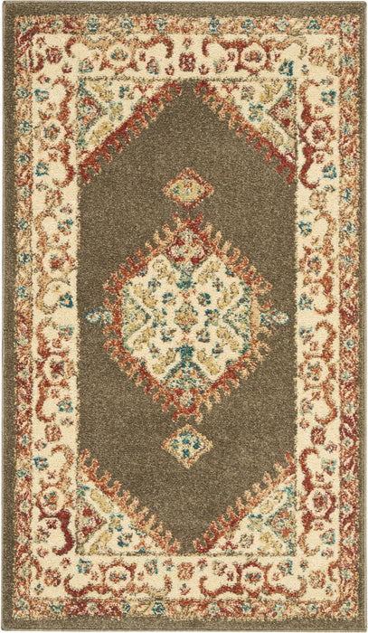 Oriental Power Loom Area Rug - Ivory And Brown - 3' X 5'