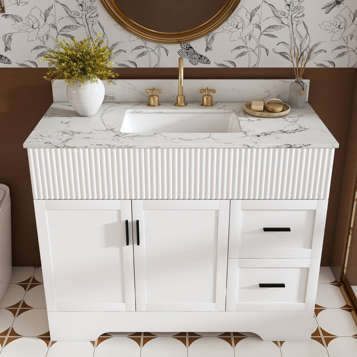 Bathroom Vanity Set, Fluted Cabinet, Soft Close Doors & Drawers, 3 Faucet Holes, Sink Included - White Home Essentials