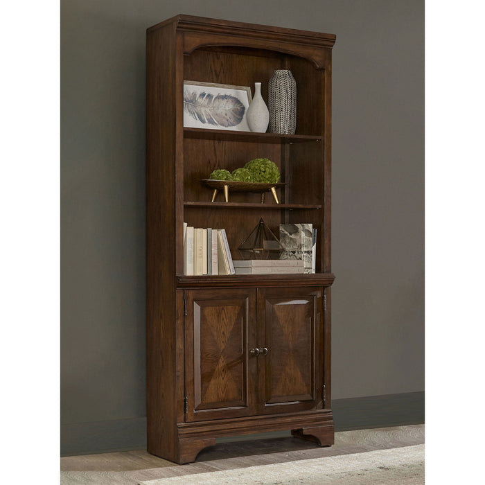Stigham - Bookcase With 2 Door Cabinet, Adjustable Shelves, Cable Management - Oak Furniture Max