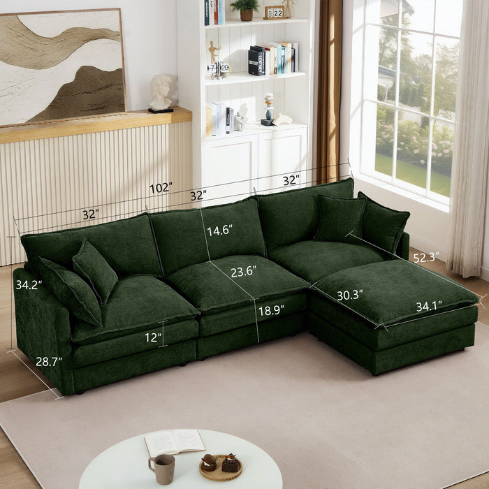Modular L-Shaped Sectional Sofa With Movable Ottoman