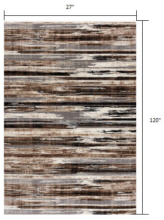10' Abstract Runner Rug - Beige Brown And Gray