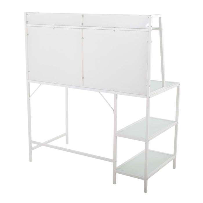 Geo Tier Contemporary Desk In White Metal And Frosted Glass By Lumisource