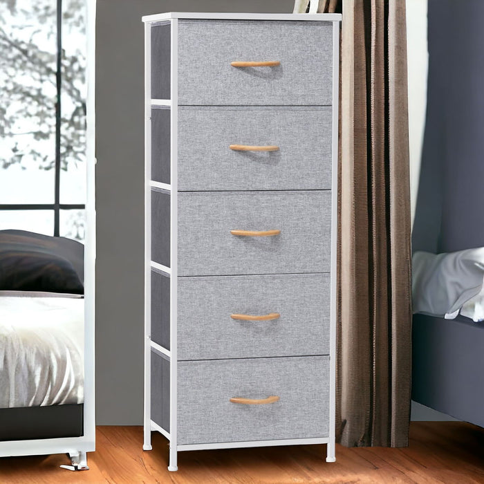 Steel And Fabric Five Drawer Chest - Gray / White