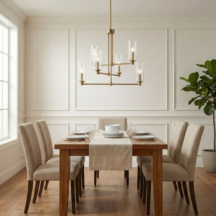 Timeless - 6 Lights Chandelier With Clear Ribbed Satin - Antique Brass / Clear / Gold Ashcroft Furniture