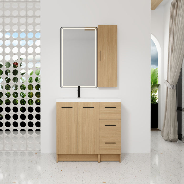 Freestanding Bathroom Vanity Set With Tall Linen Cabinet, 3 Drawers And Large Storage, Single Sink Home Essentials