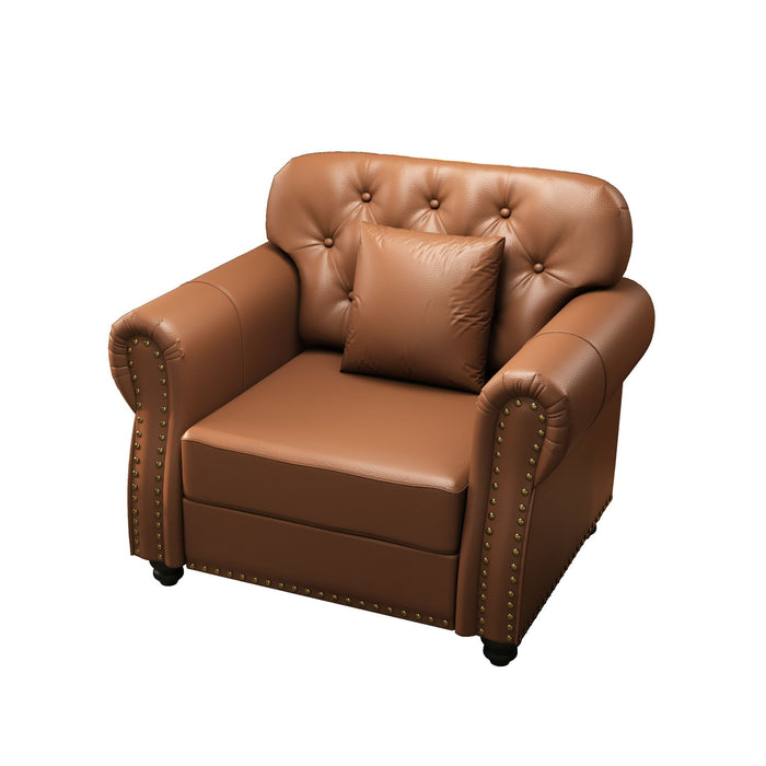 Upholstered Sofa With Nailhead Trim, Rolled Armrests With Ottoman Home Essentials