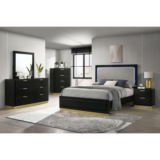 5 Piece California King Bedroom Set With Upholstered Headboard - Black Furniture Max