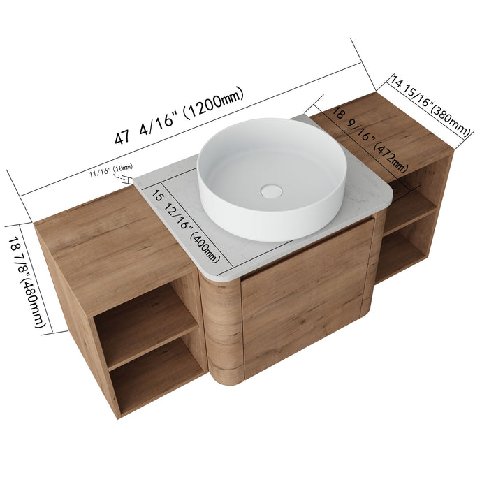 Wall Mounted Bathroom Vanity With Art Sink, 2 Storage Shelves, Soft Close Door Home Essentials