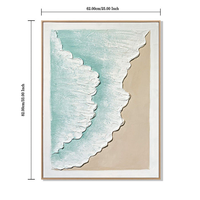 Framed Ocean Wave Wall Art, Textured Canvas Painting, Beach Decor For Living Room (Set of 2) - Aqua Blue Daily Nest