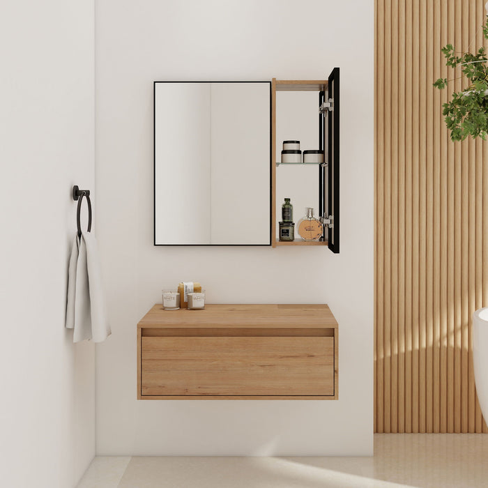 30" Wall Mounted Mirror Cabinet With Door - Imitative Oak Home Essentials