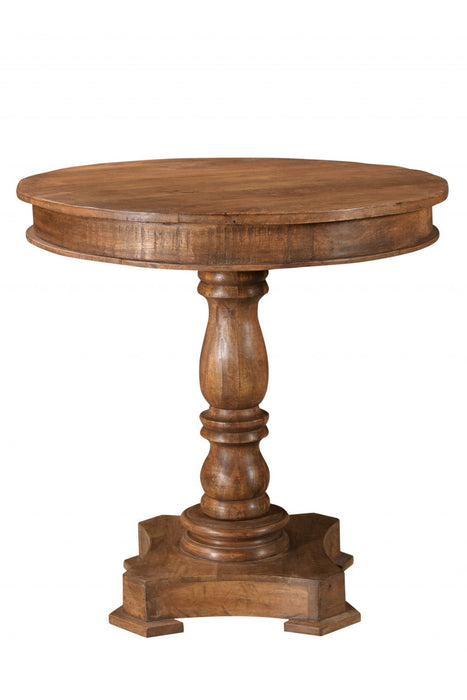 Solid Wood Round Pedestal Bistro Dining Table - Natural Brown