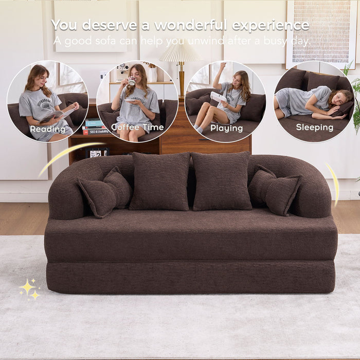 Foldable Sofa Bed, Boneless Couch Convertible Sleeper With 4 Pillows Home Essentials