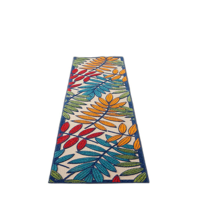 2' X 10' Floral Indoor & Outdoor Area Rug - Ivory / Blue