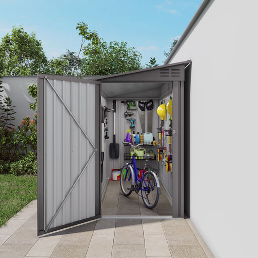 Lean To Shed With Windows, Tool House With Sloping Roof With 2 Vents And 1 Side Open Door For Backyard - Gray Daily Nest