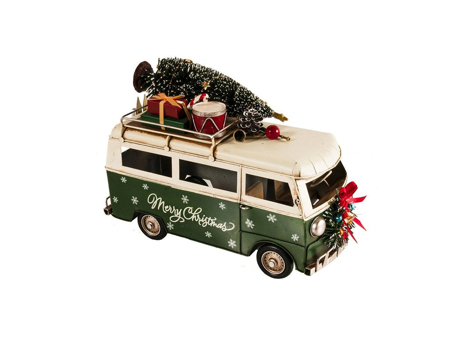 c1960s Volkswagen Christmas Bus Sculpture - Green and White