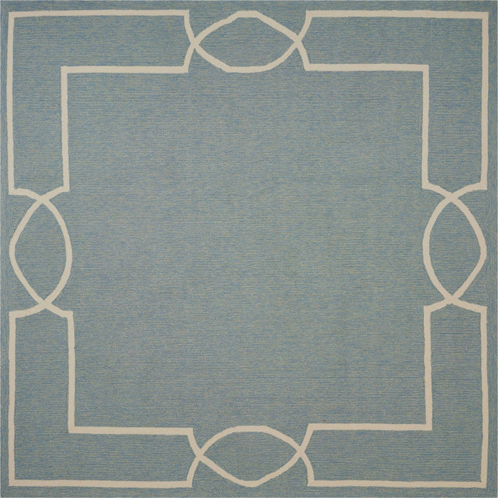 8' X 11' Hand Hooked UV Treated Bordered Indoor / Outdoor Area Rug - Spa Blue