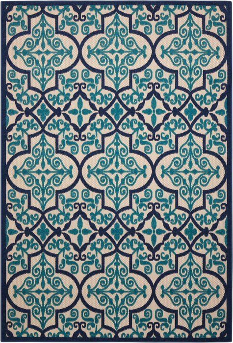 4' X 6' Moroccan Indoor / Outdoor Area Rug - Blue / Ivory