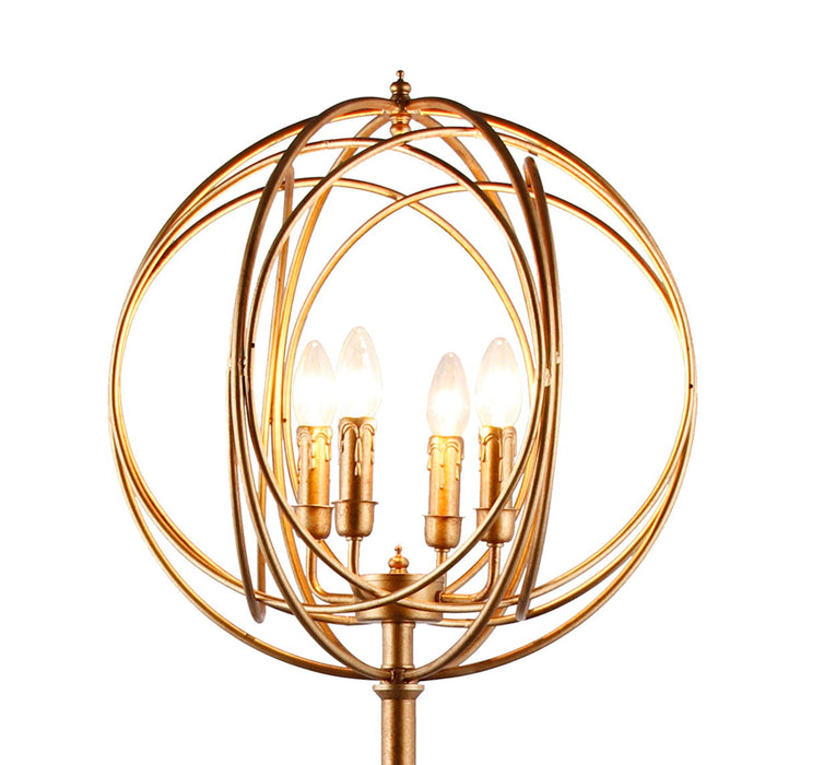 Four Light Floor Lamp With Modern Gold Geometric Globe Shade - Gold