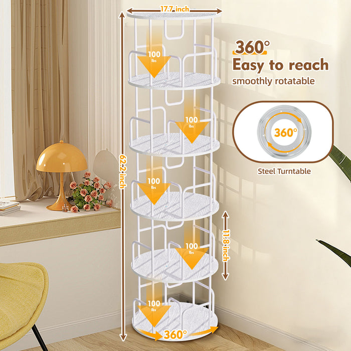 Rotating Bookshelf Tower 5 Tier Spinning 360 Degree Revolving Storage Shelf Home Essentials